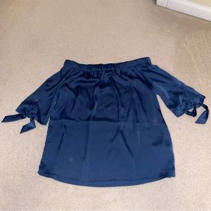 H&M Off The Shoulder Satin Blouse Tie Sleeve Details